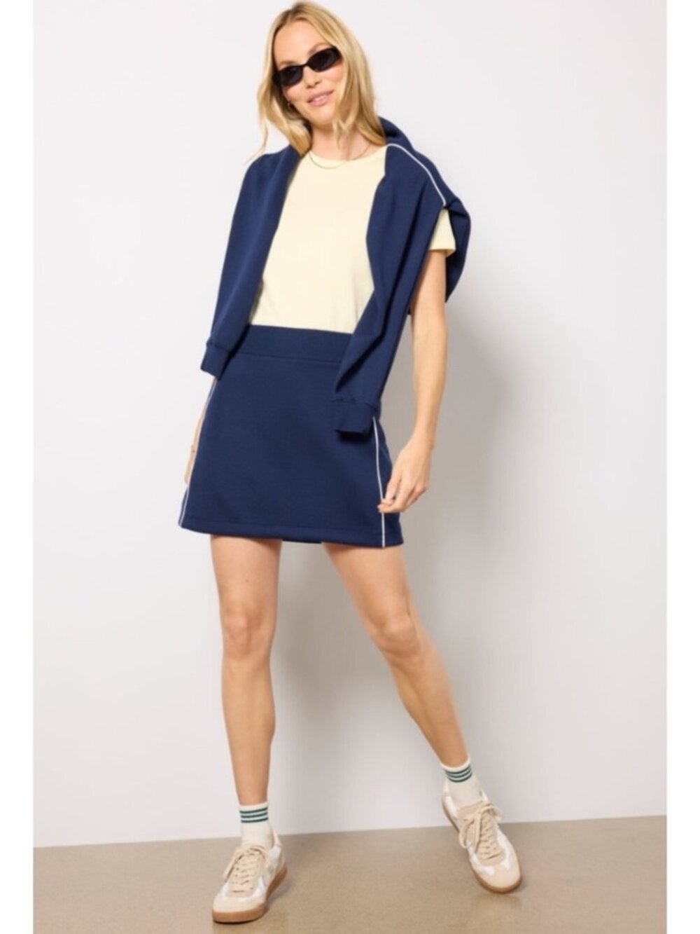 NEW Spanx Air Essentials Pique Pull-On Mini Skort Skirt Navy Track Stripe 2X